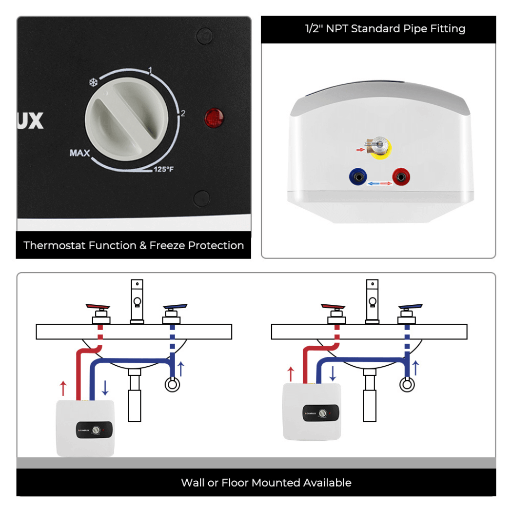 Camplux Elektrischer Mini-Tank-Warmwasserbereiter 120 V – 6,5 Gallonen 