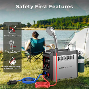 Camplux portable camping hot water heater NANO 3 Pro features multiple protections for durable using