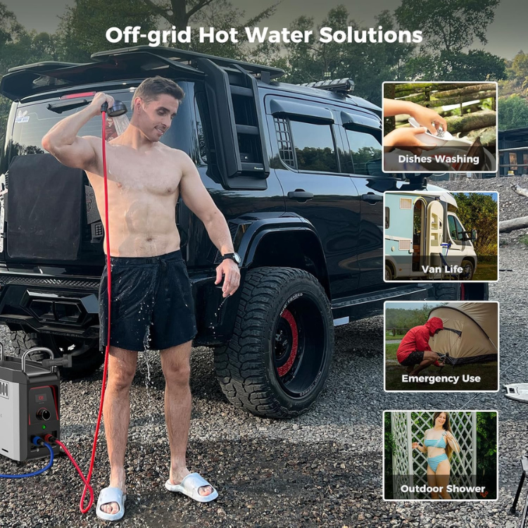 CAMPLUX Nano 3 Portable Propane Water Heater with Pump Kit, Compact & Lightweight Design, Quick Connect Pump Cables & Extension Hoses, Outdoor Camping Shower for Off-Grid Cabin, Hiking, RV