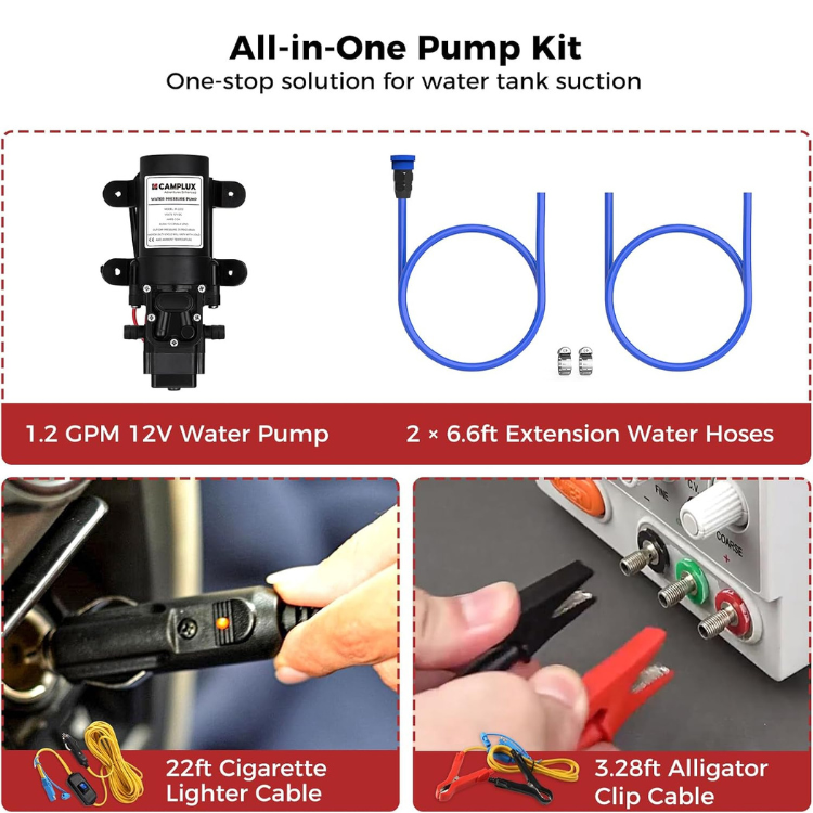 CAMPLUX Nano 3 Portable Propane Water Heater with Pump Kit, Compact & Lightweight Design, Quick Connect Pump Cables & Extension Hoses, Outdoor Camping Shower for Off-Grid Cabin, Hiking, RV