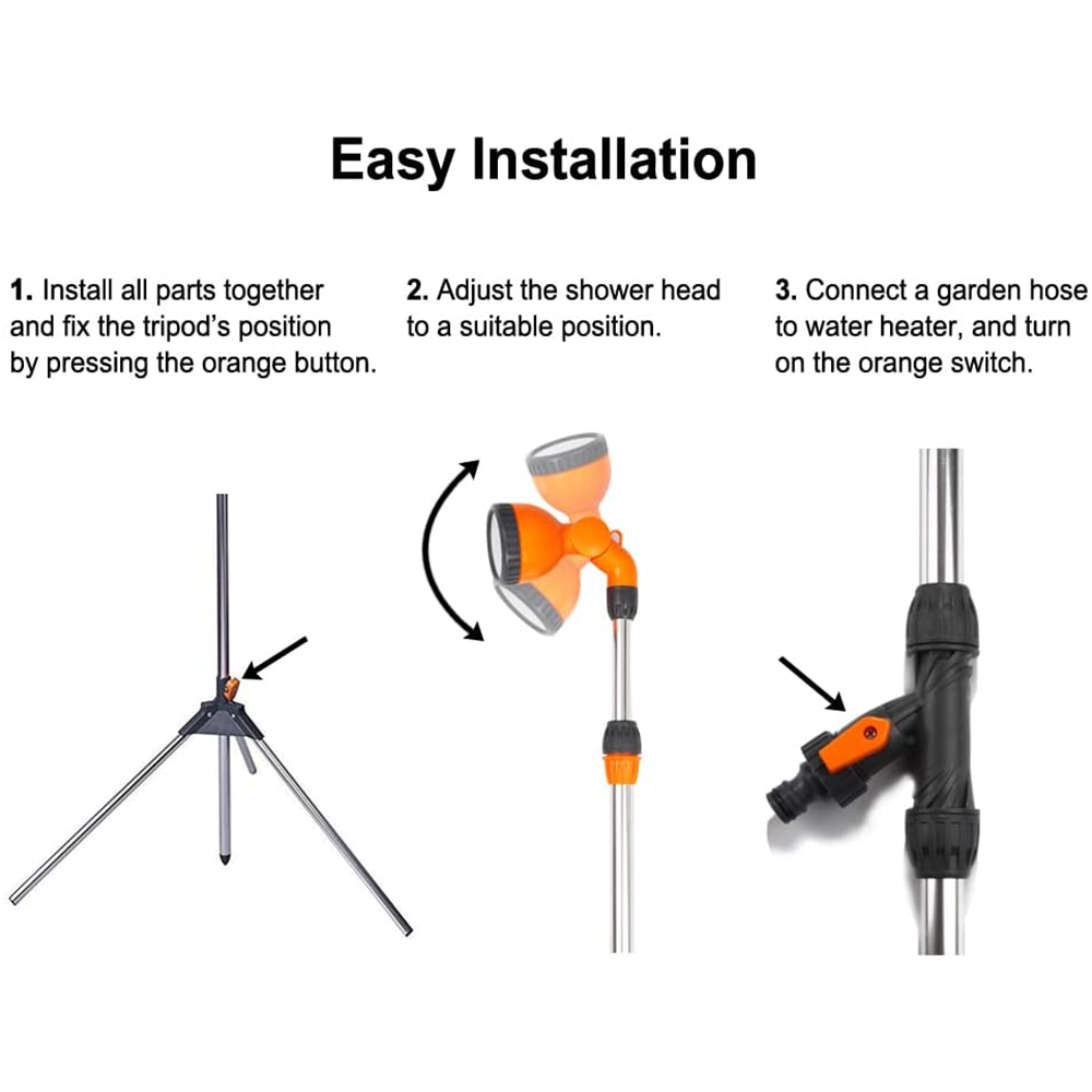 Portable Poolside Outdoor Shower with on/off Valve and Tripod Stand
