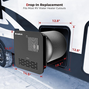 CAMPLUX 6 Gallon RV Water Heater, Gas/Electric/Hybrid, 12,000 BTU, 1440W, Porcelain-Lined Tank with Anode Rod, DSI Ignition, Compatible with Suburban & Dometic, Black