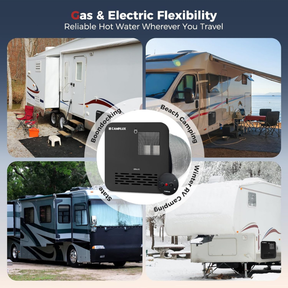 CAMPLUX 6 Gallon RV Water Heater, Gas/Electric/Hybrid, 12,000 BTU, 1440W, Porcelain-Lined Tank with Anode Rod, DSI Ignition, Compatible with Suburban & Dometic, Black