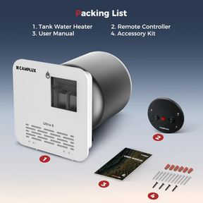 CAMPLUX 6 Gallon RV Water Heater, Gas/Electric/Hybrid, 12,000 BTU, 1440W, Porcelain-Lined Tank with Anode Rod, DSI Ignition, Compatible with Suburban & Dometic, White