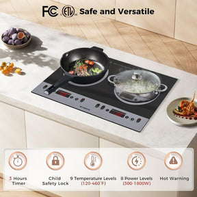 CAMPLUX RV Induction Cooktop 2 Burners 1800W, Electric Cooktop 120V Plug in, Portable Induction Stove