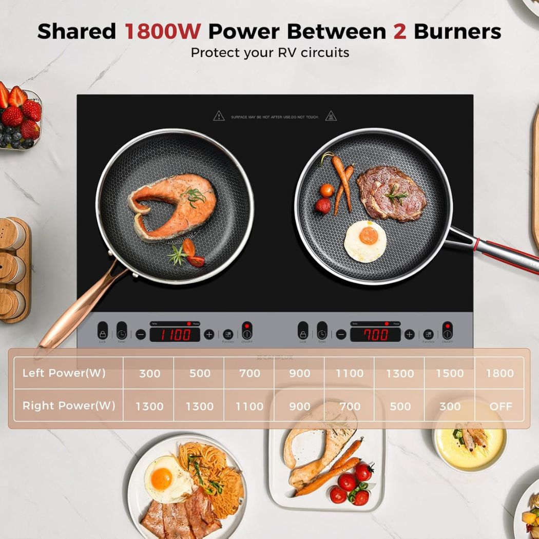 CAMPLUX RV Induction Cooktop 2 Burners 1800W, Electric Cooktop 120V Plug in, Portable Induction Stove