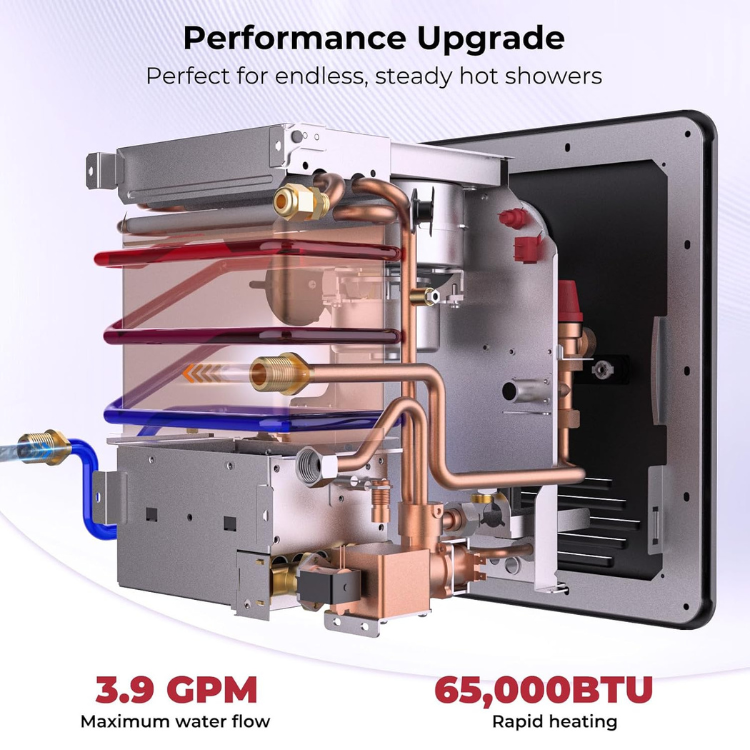 Camplux PRO 65,000 BTU RV Tankless Water Heater 2.64 GPM-Black