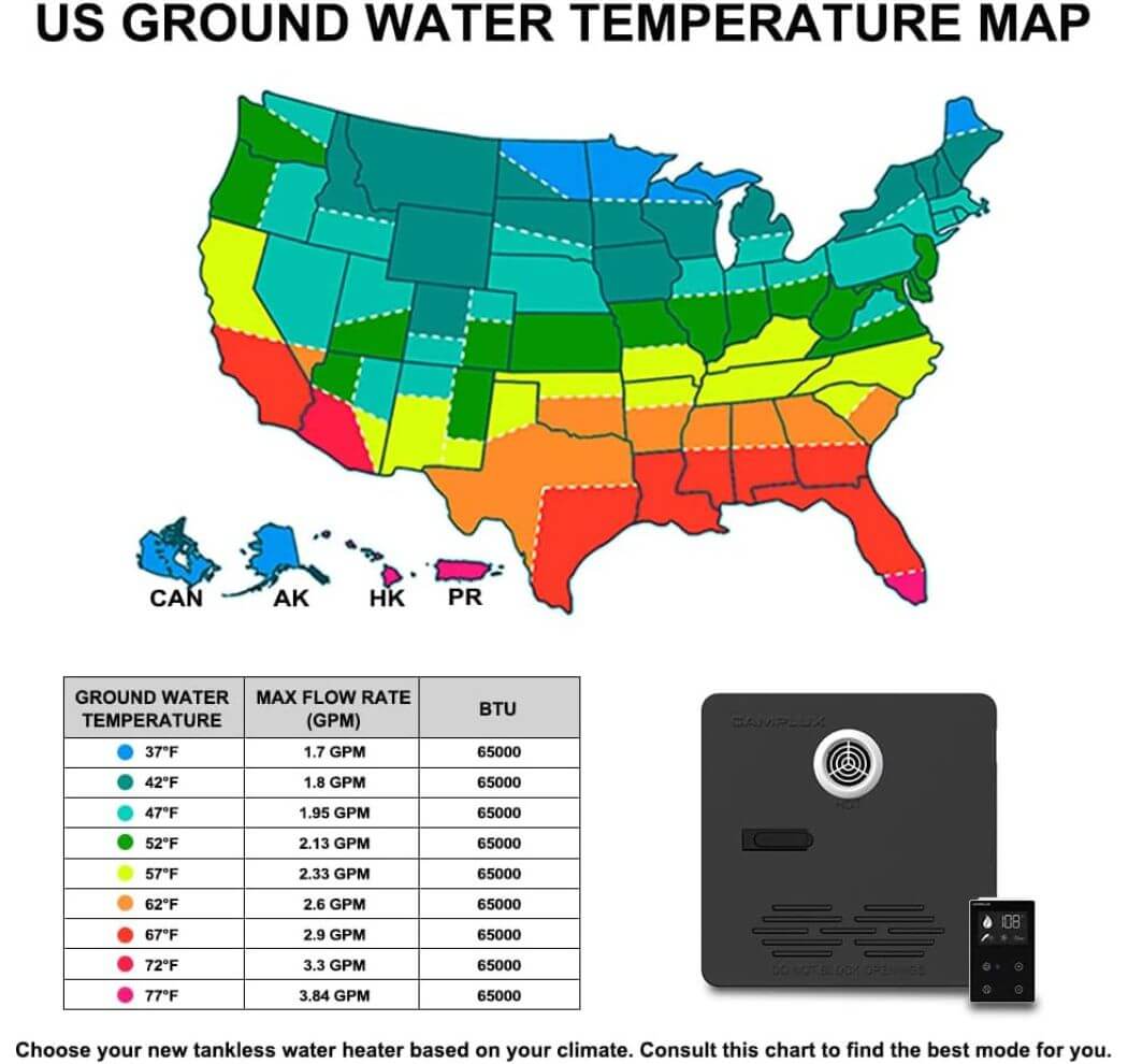 A US groud water temperature map for reference.