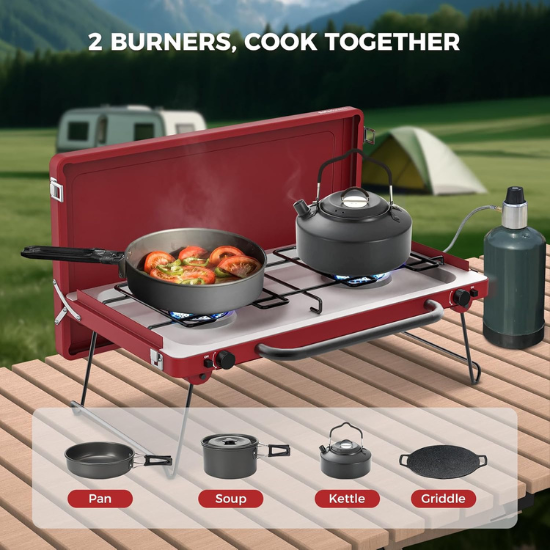 CAMPLUX Safari 2 Burner Propane Camping Stove 20,000 BTU
