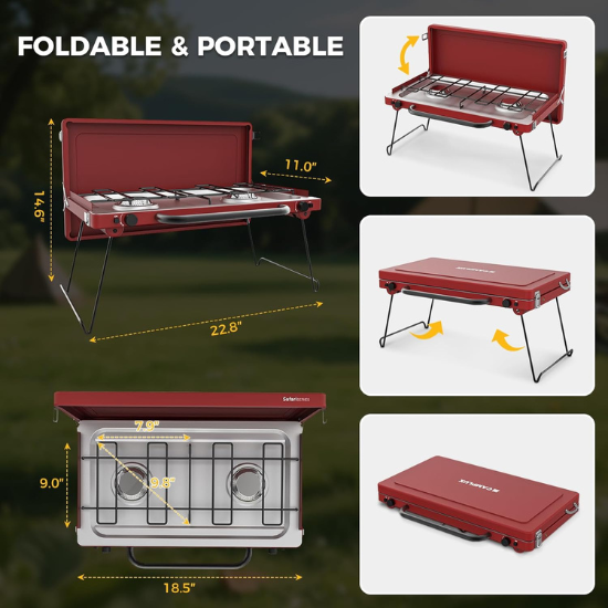 CAMPLUX Safari 2 Burner Propane Camping Stove 20,000 BTU