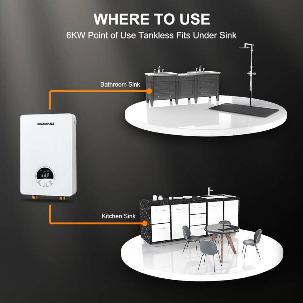 Camplux Elektrischer Point-of-Use-Durchlauferhitzer – Weiß