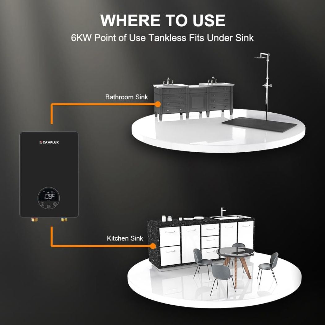 Camplux Durchlauferhitzer, elektrischer Point-of-Use-Boiler, Schwarz 