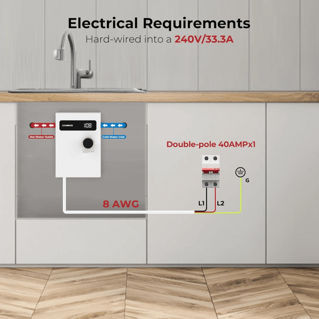 Camplux On Demand Electric Tankless Water Heater 8kW | White