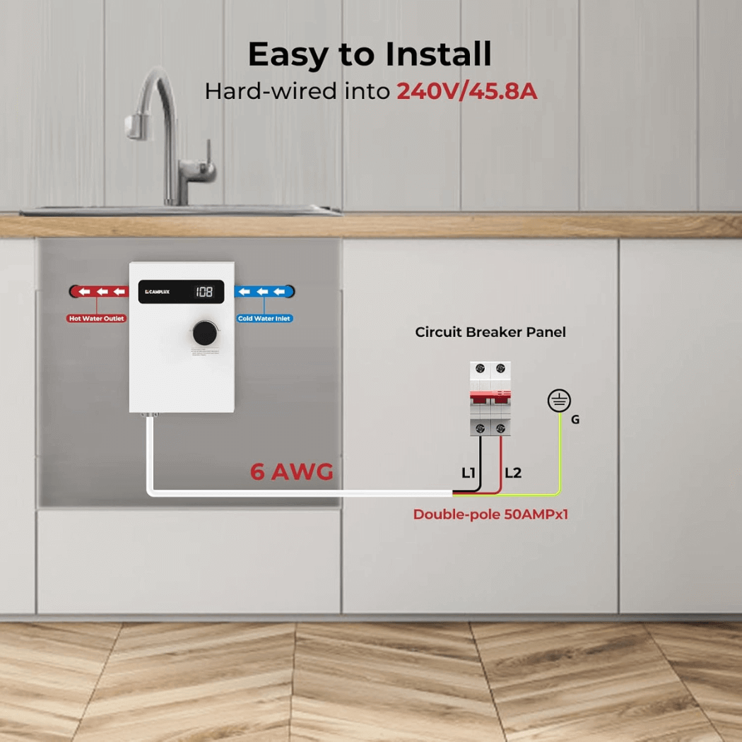 Camplux On Demand Electric Tankless Water Heater 11kW | White