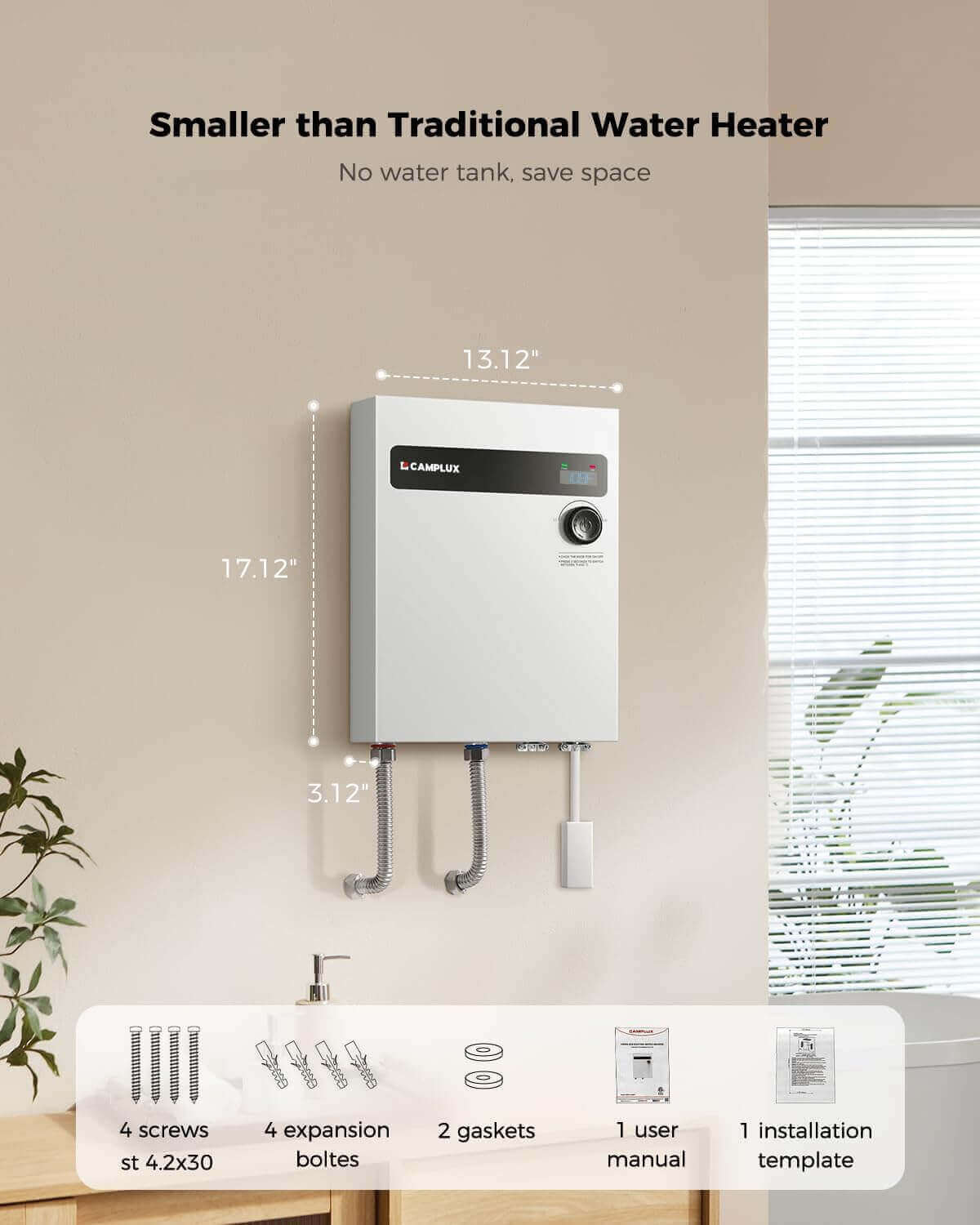 Camplux Whole House Electric Tankless Water Heater 27kW | White