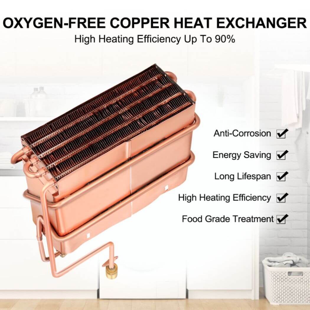 Camplux using premium high-purity oxygen-free copper heat exchangers for a long lifespan and high heating efficiency.