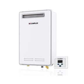 Chauffe-eau sans réservoir pour toute la maison, Camplux Pro 5,28 GPM, chauffe-eau à gaz à haute efficacité sur demande, chauffe-eau à gaz extérieur pour 3 à 4 personnes, blanc 