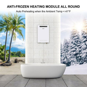 Chauffe-eau sans réservoir pour toute la maison, Camplux Pro 5,28 GPM, chauffe-eau à gaz à haute efficacité sur demande, chauffe-eau à gaz extérieur pour 3 à 4 personnes, blanc 