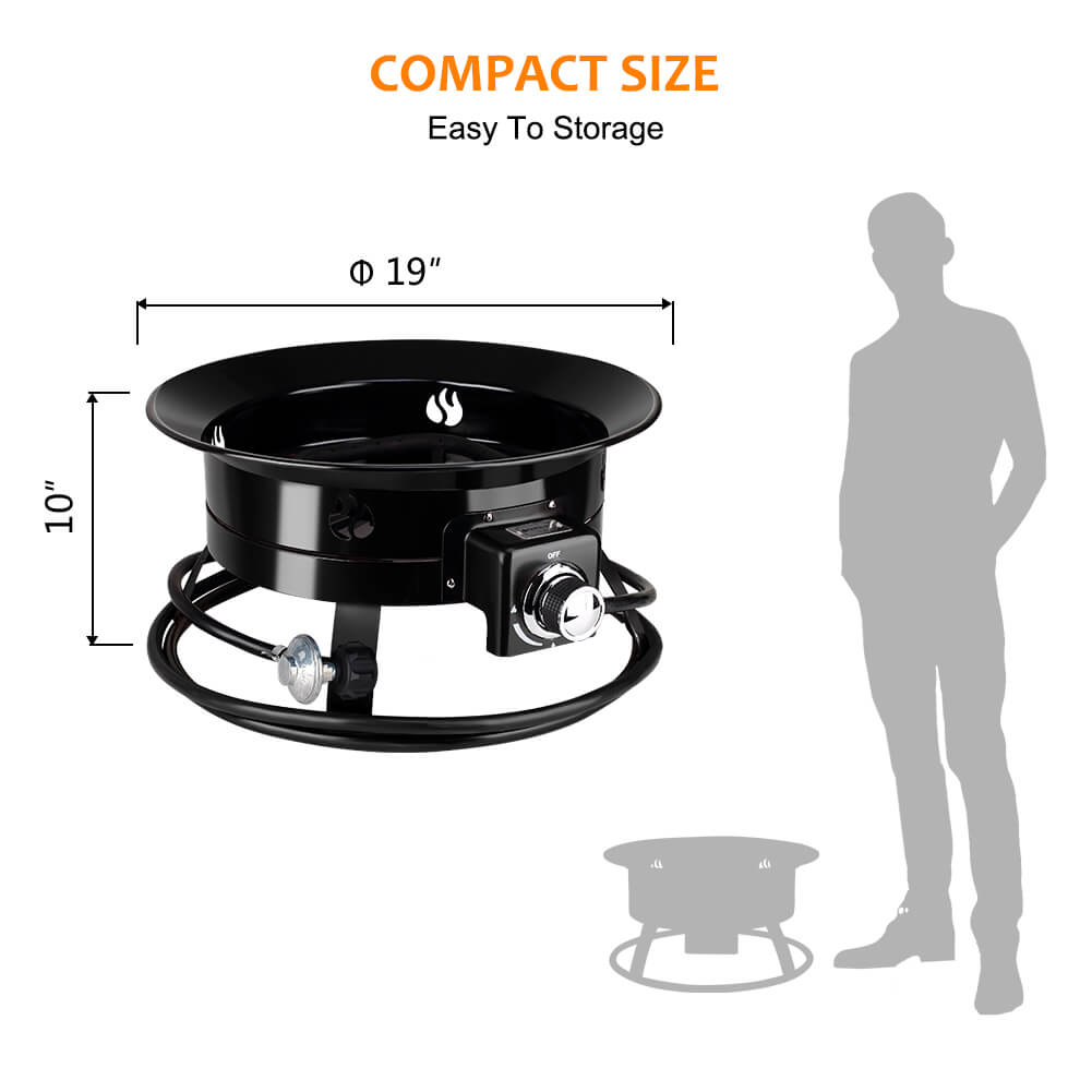 Portable Propane Fire Pit, Camplux Outdoor Gas Fire Bowl for RV Camping Backyard Party, FP19MB 19 Inch Diameter, Black