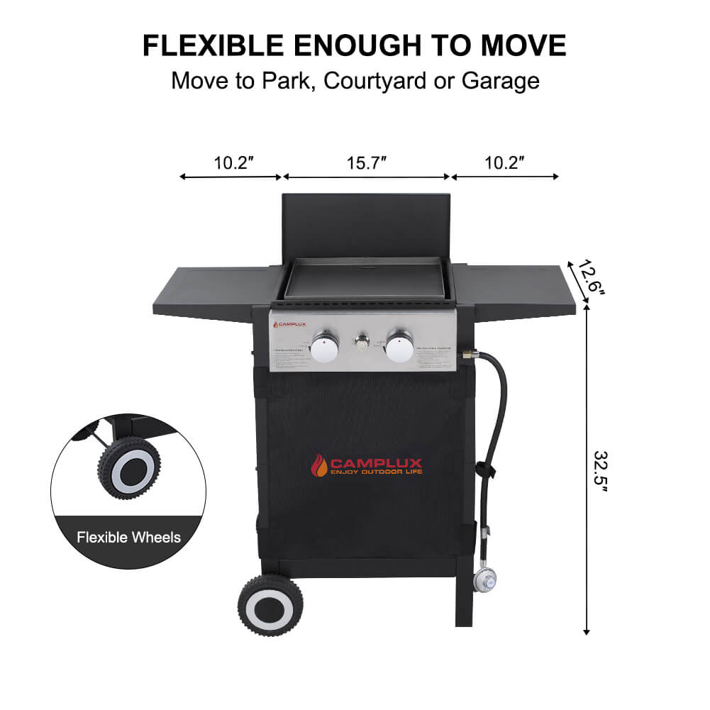 Camplux Outdoor Gas Griddle Grill Combo 2 Burner with Lid,Camping and Tailgating 22,000 BTU - Black