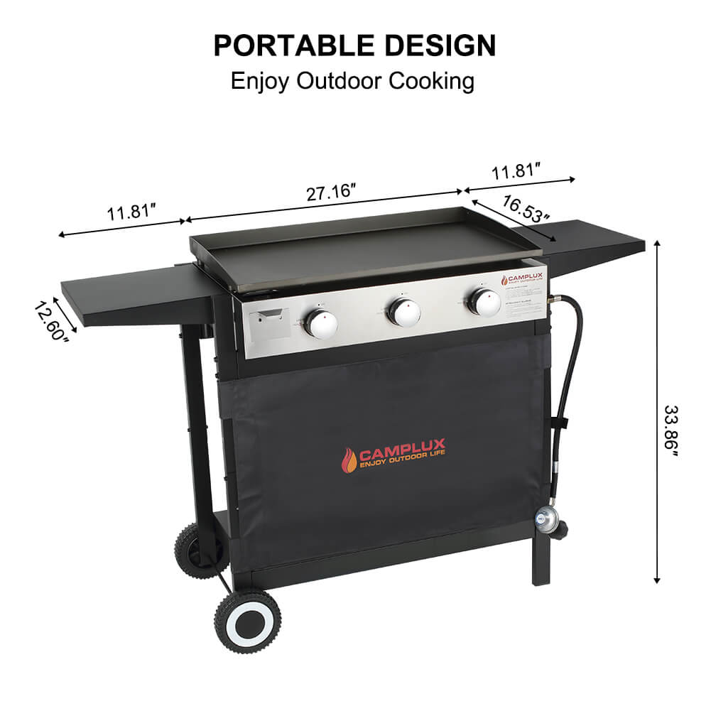 Sophia & William Flat Top Gas Griddle Grill with lid 3-Burner 33,000 BTU  Propane BBQ Grill Outdoor Cooking Station, Can be Converted into Table Top