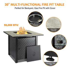 Camplux Propane Fire Pit Table, 30 Inch Outdoor Gas Fire Pit with Lid, Lava Rocks, Ceramic Tabletop, 50,000 BTU Adjustable Flame, Auto Ignition, Square Fire Table