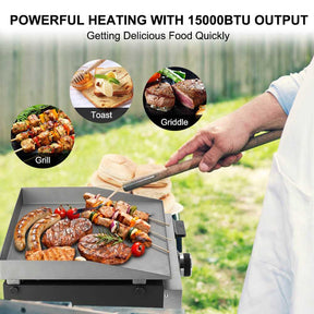 Camplux Portable Griddle Grill Combo for RV, Camping and Tailgating - 17 Inch 15,000 BTU
