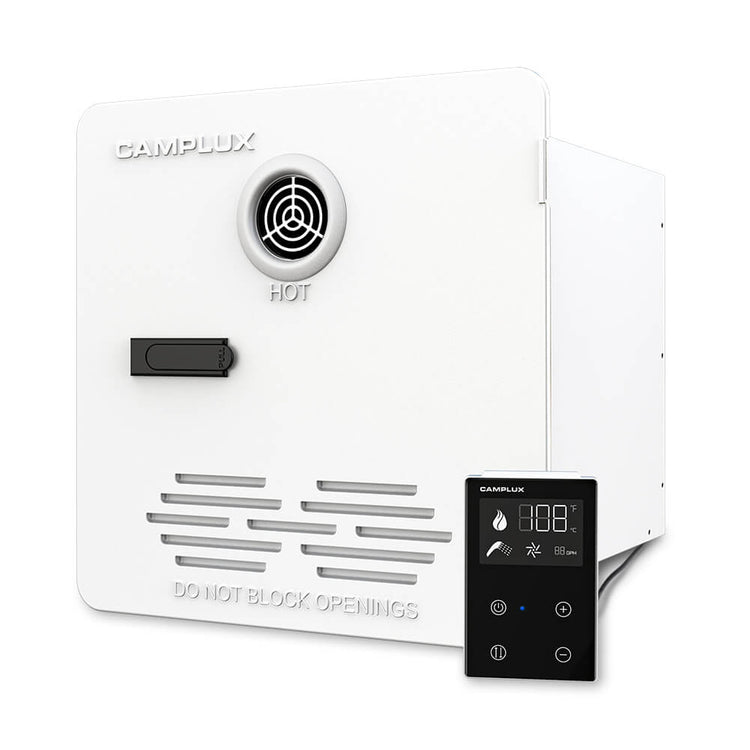 Camplux 2,64 GPM RV Durchlauferhitzer, On-Demand-Propan-Warmwasserbereiter mit Tür, weiß 