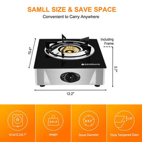 Camplux Propane Stove with Auto Ignition, Single Burner Propane Stoves 9,500 BTU, Tempered Glass Gas Cooktop