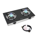 Camplux Propane Gas Cooktop Tempered Glass Double Burners Stove Auto Ignition LPG